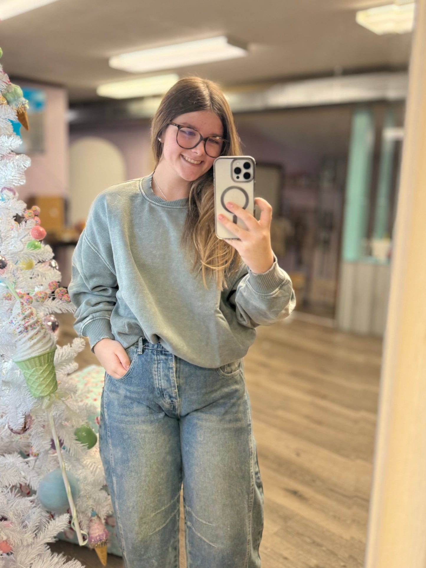 Acid Wash Oversized Fleece Pullover