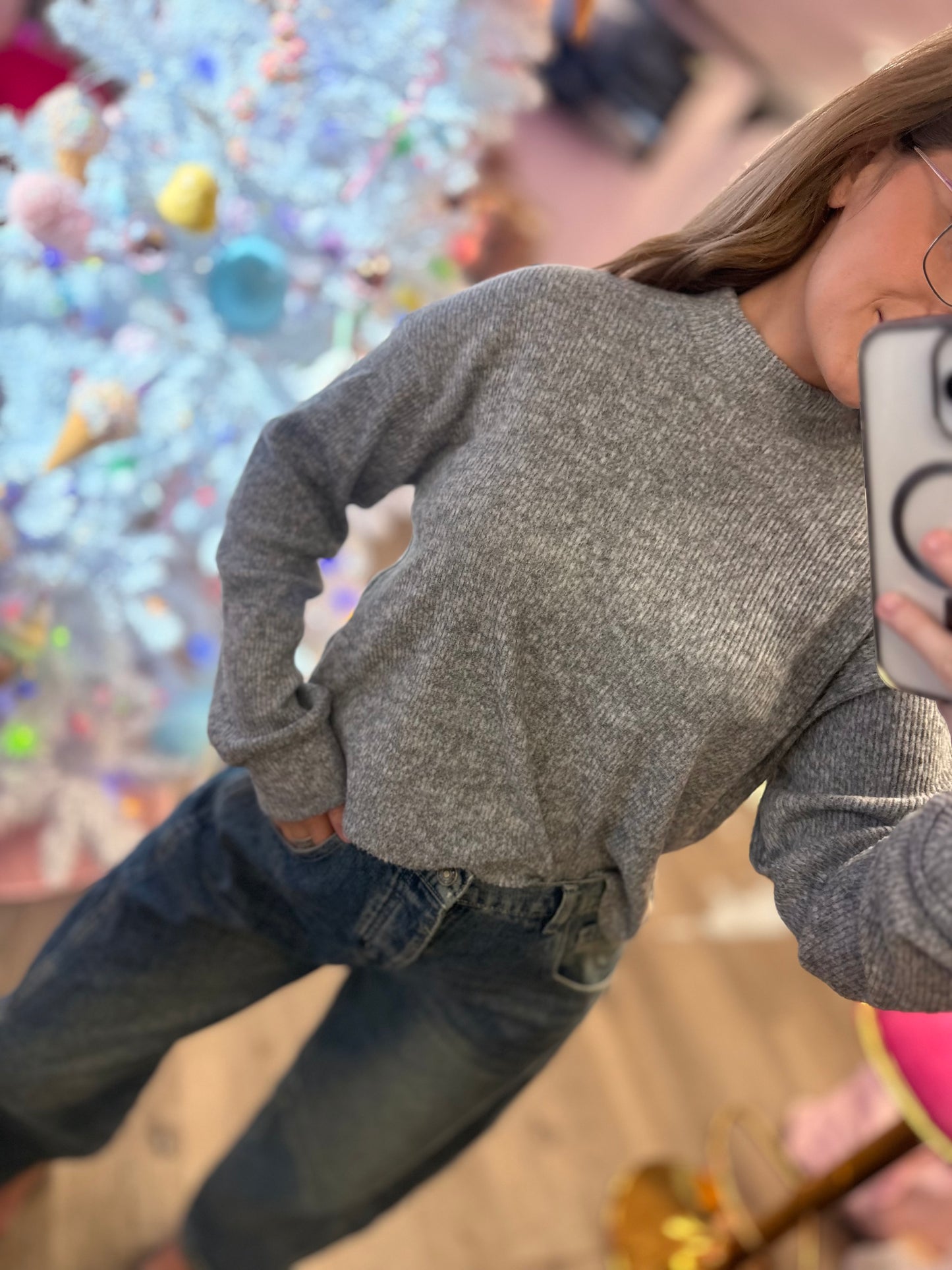 Mock Neck Long Sleeve Brushed Sweater Knit Top