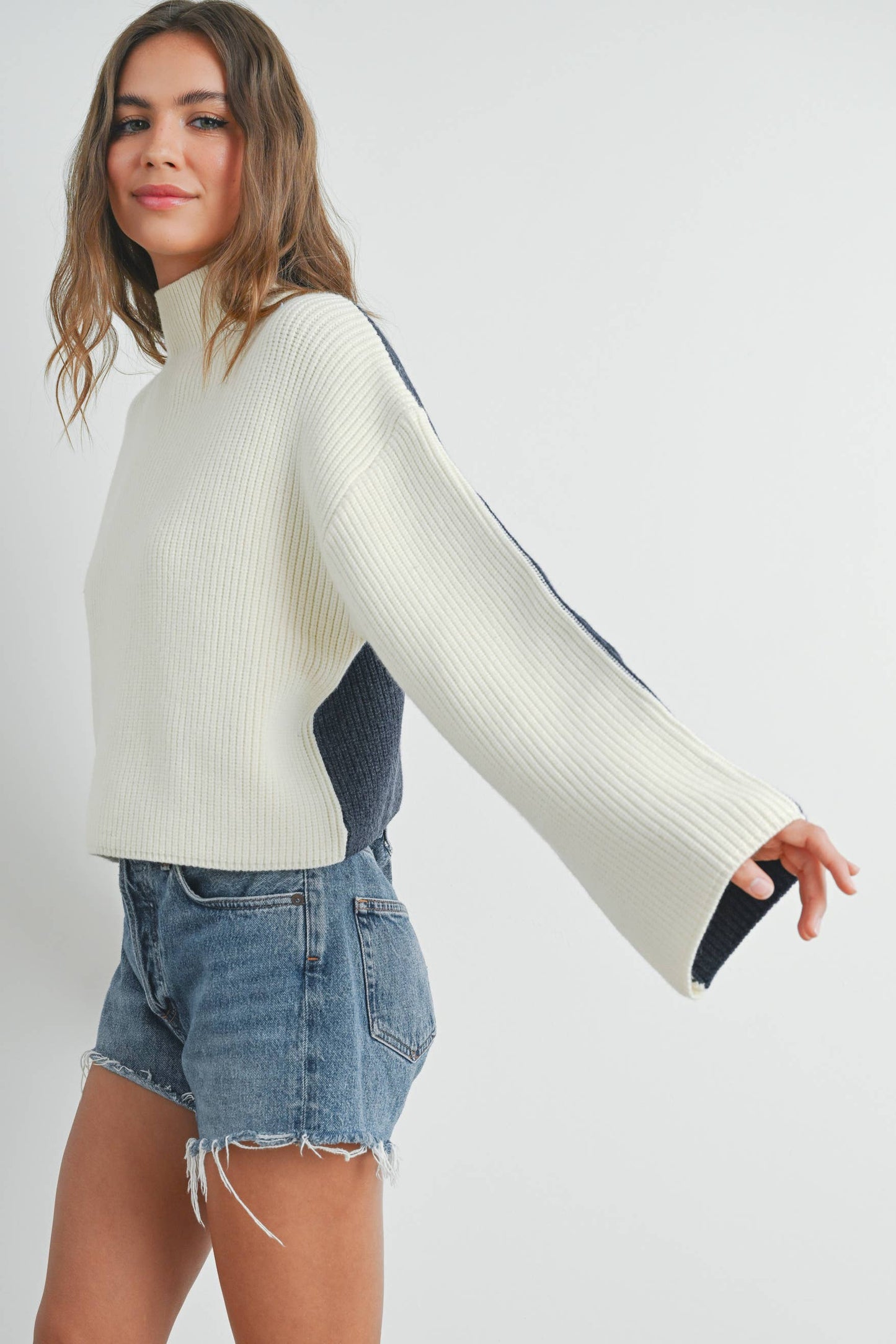 TWO-TONED TURTLENECK SWEATER