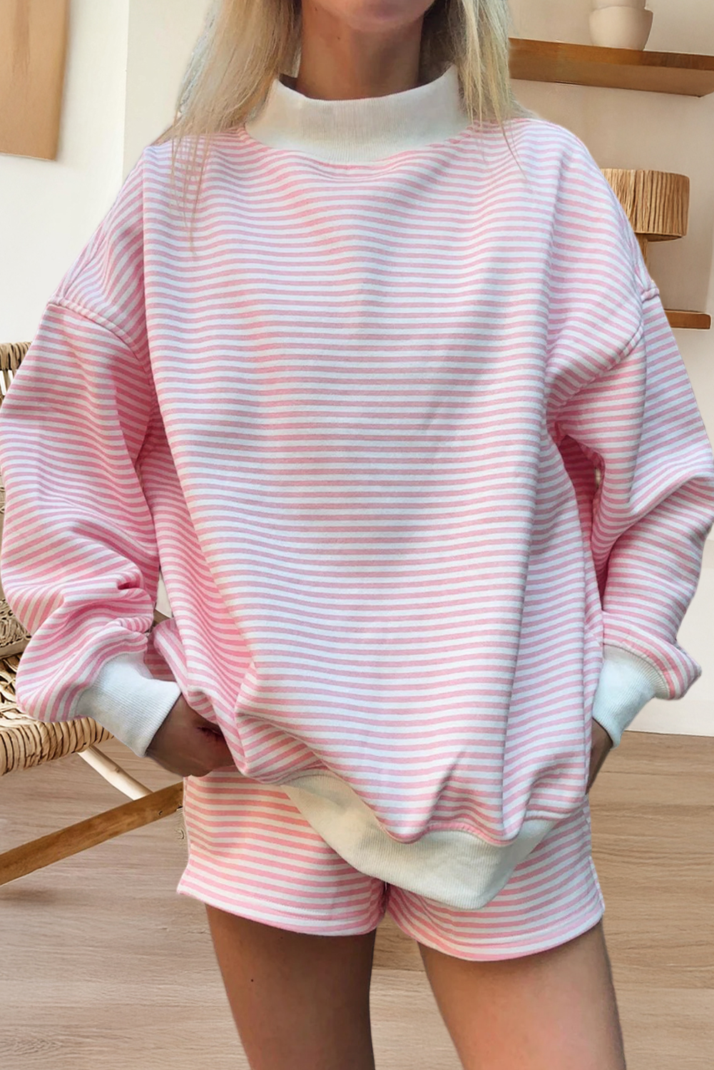 Oversized Mock Neck Sweatshirt and Shorts Set
