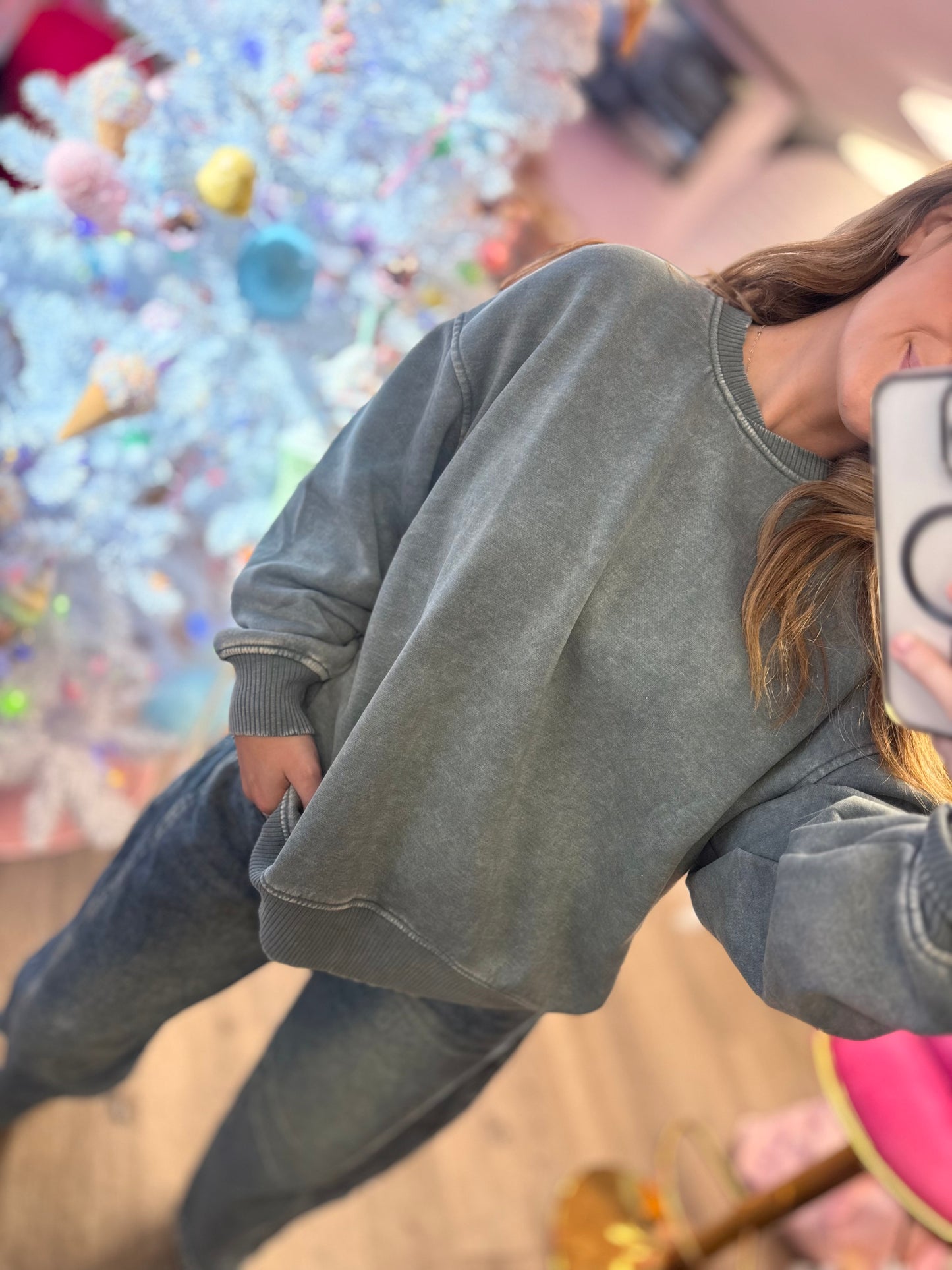 Acid Wash Oversized Fleece Pullover