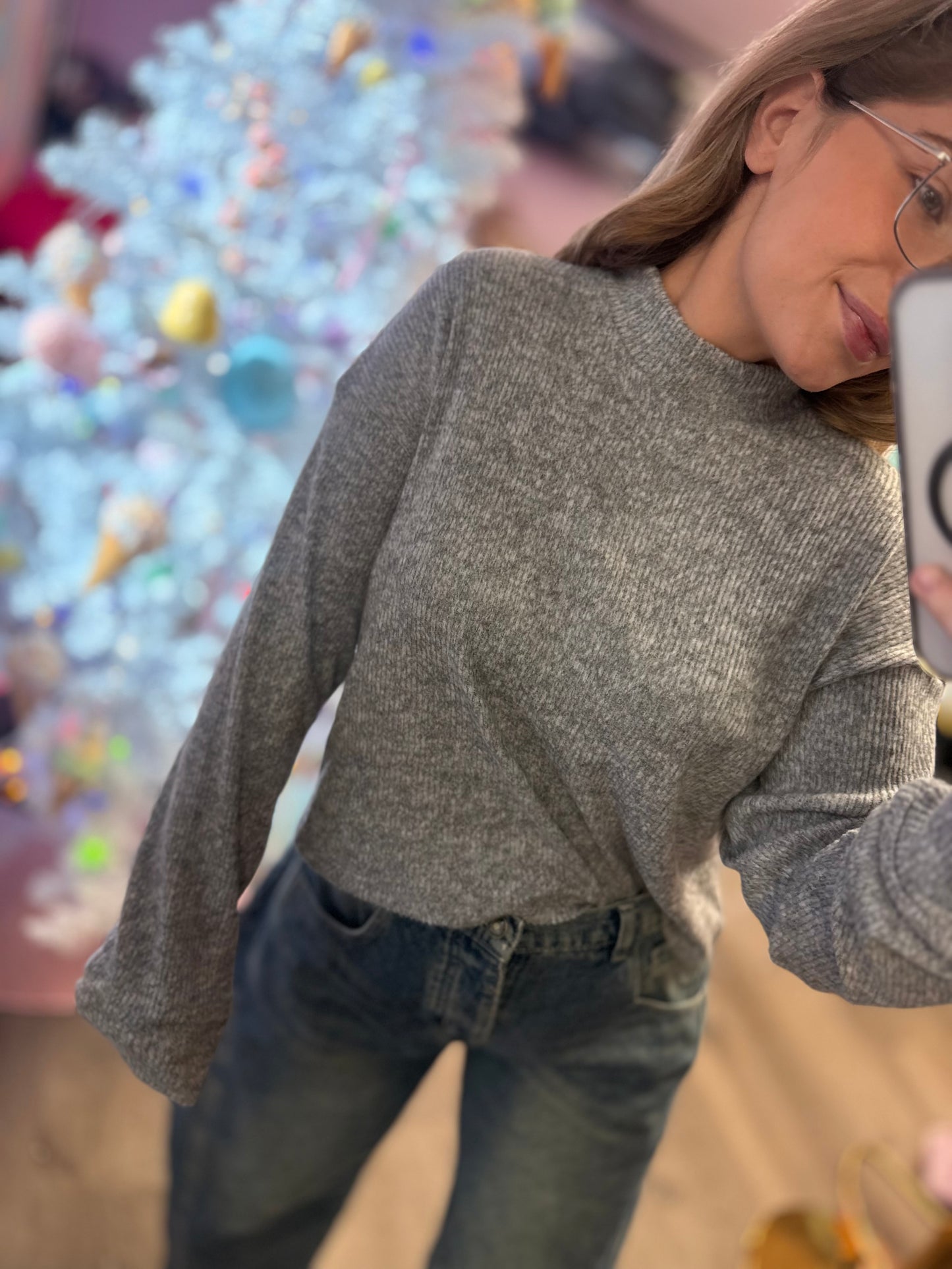 Mock Neck Long Sleeve Brushed Sweater Knit Top