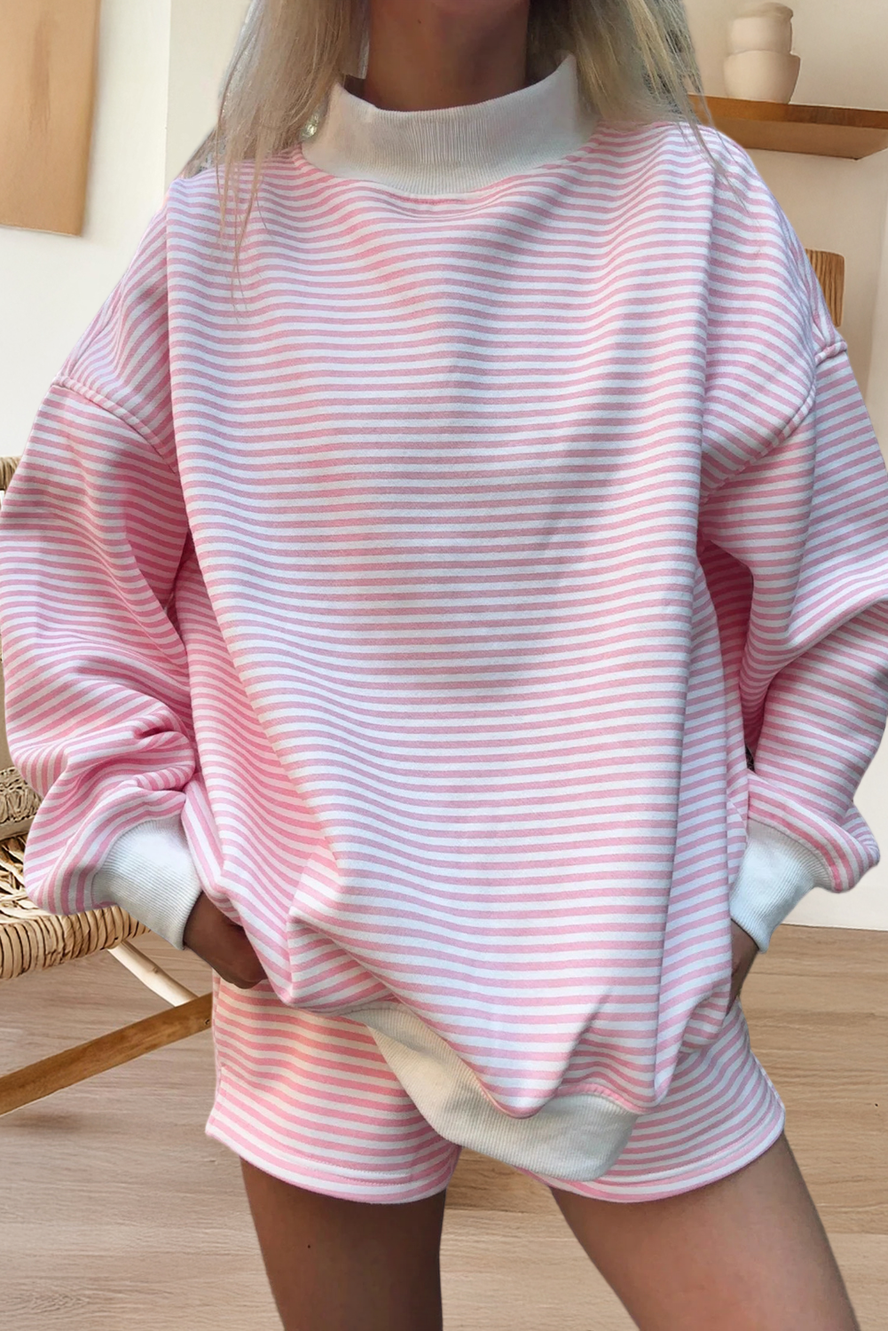 Oversized Mock Neck Sweatshirt and Shorts Set