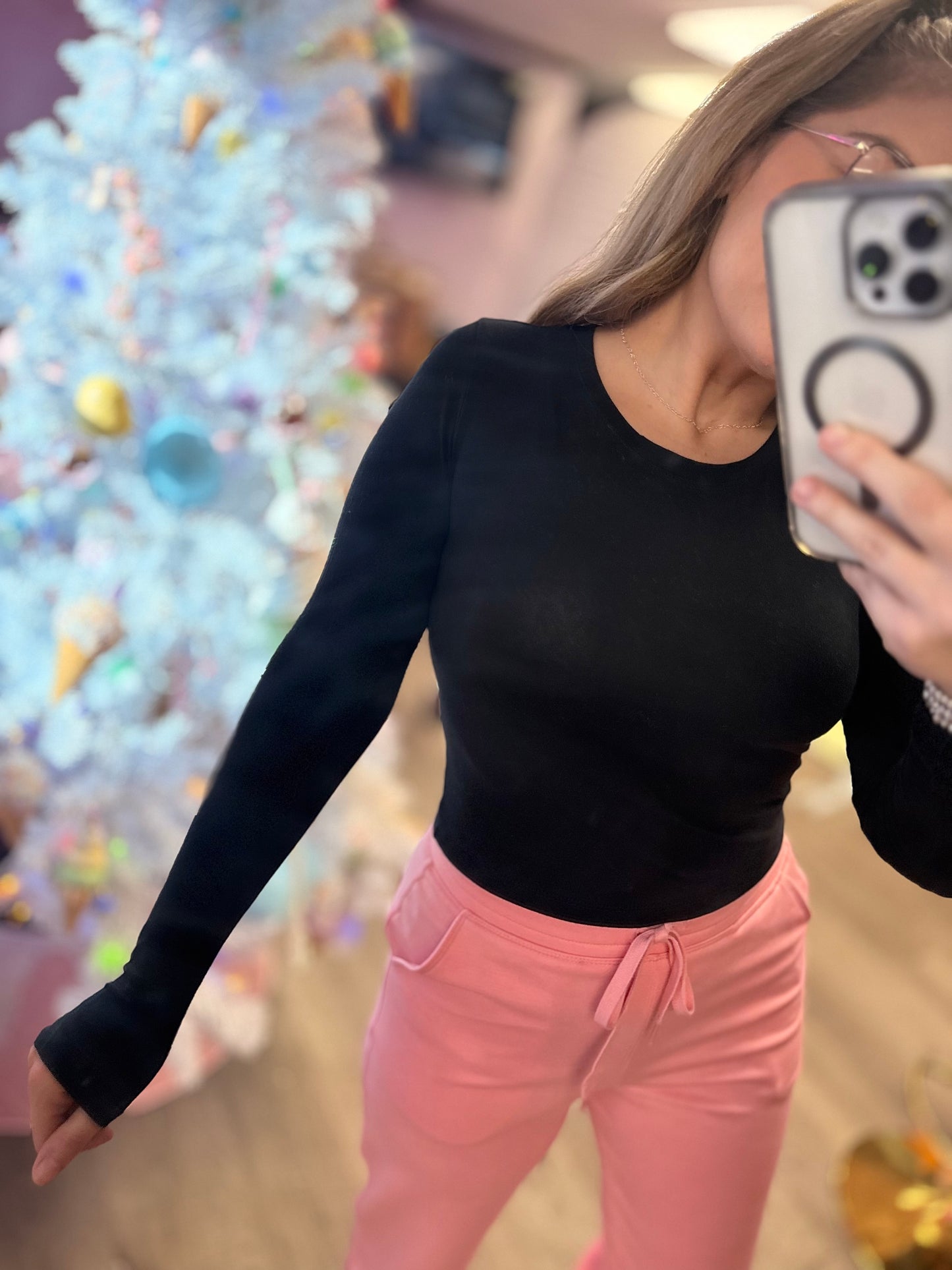 Crew Neck Long Sleeve Cotton Cropped Knit Top