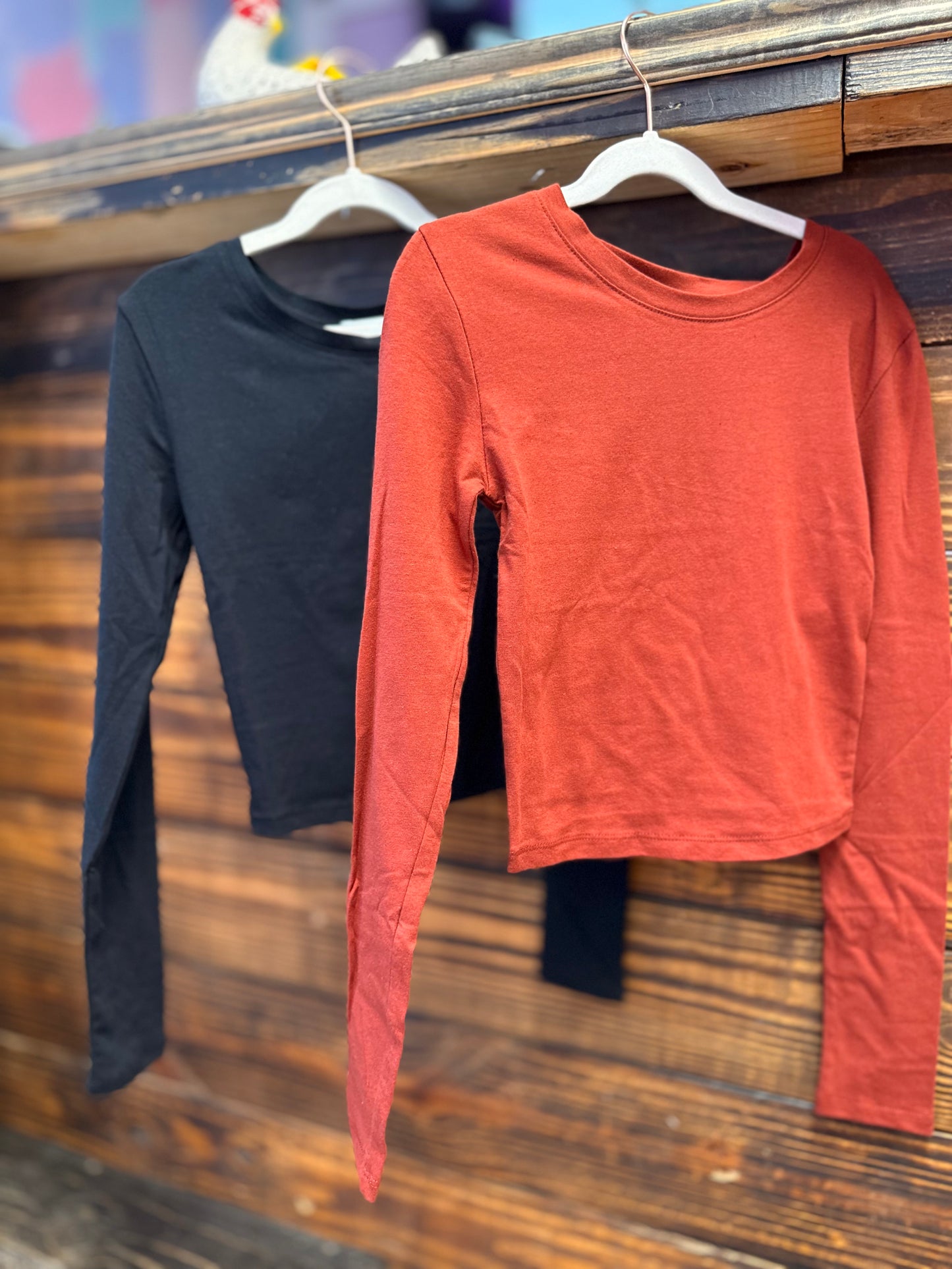 Crew Neck Long Sleeve Cotton Cropped Knit Top