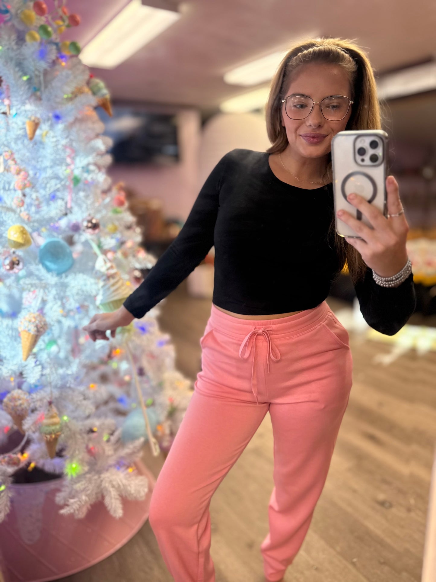 Crew Neck Long Sleeve Cotton Cropped Knit Top