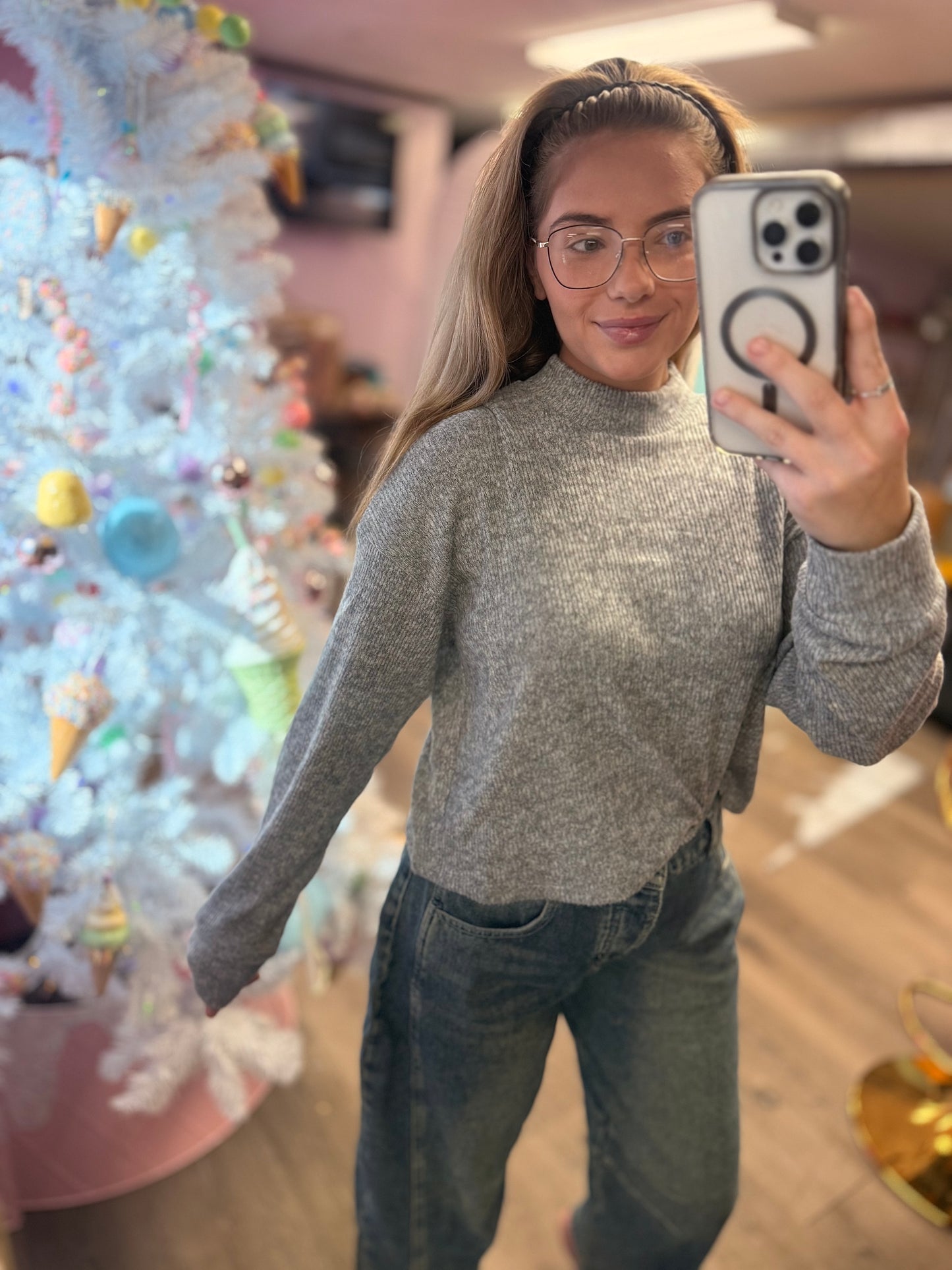 Mock Neck Long Sleeve Brushed Sweater Knit Top