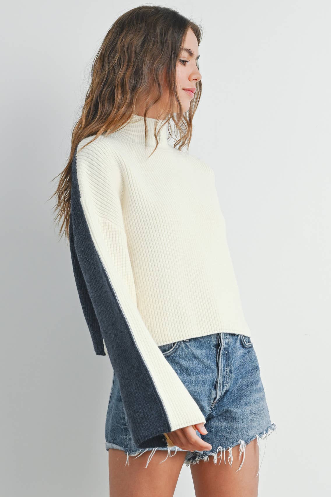 TWO-TONED TURTLENECK SWEATER
