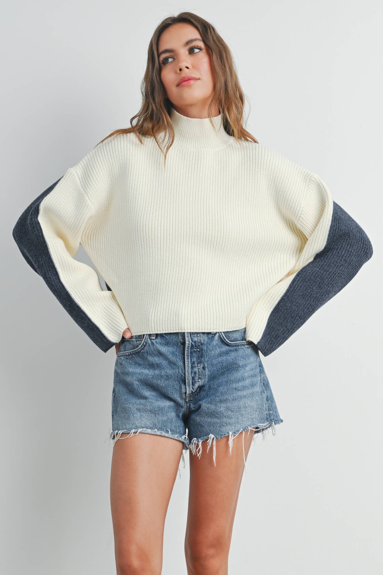 TWO-TONED TURTLENECK SWEATER