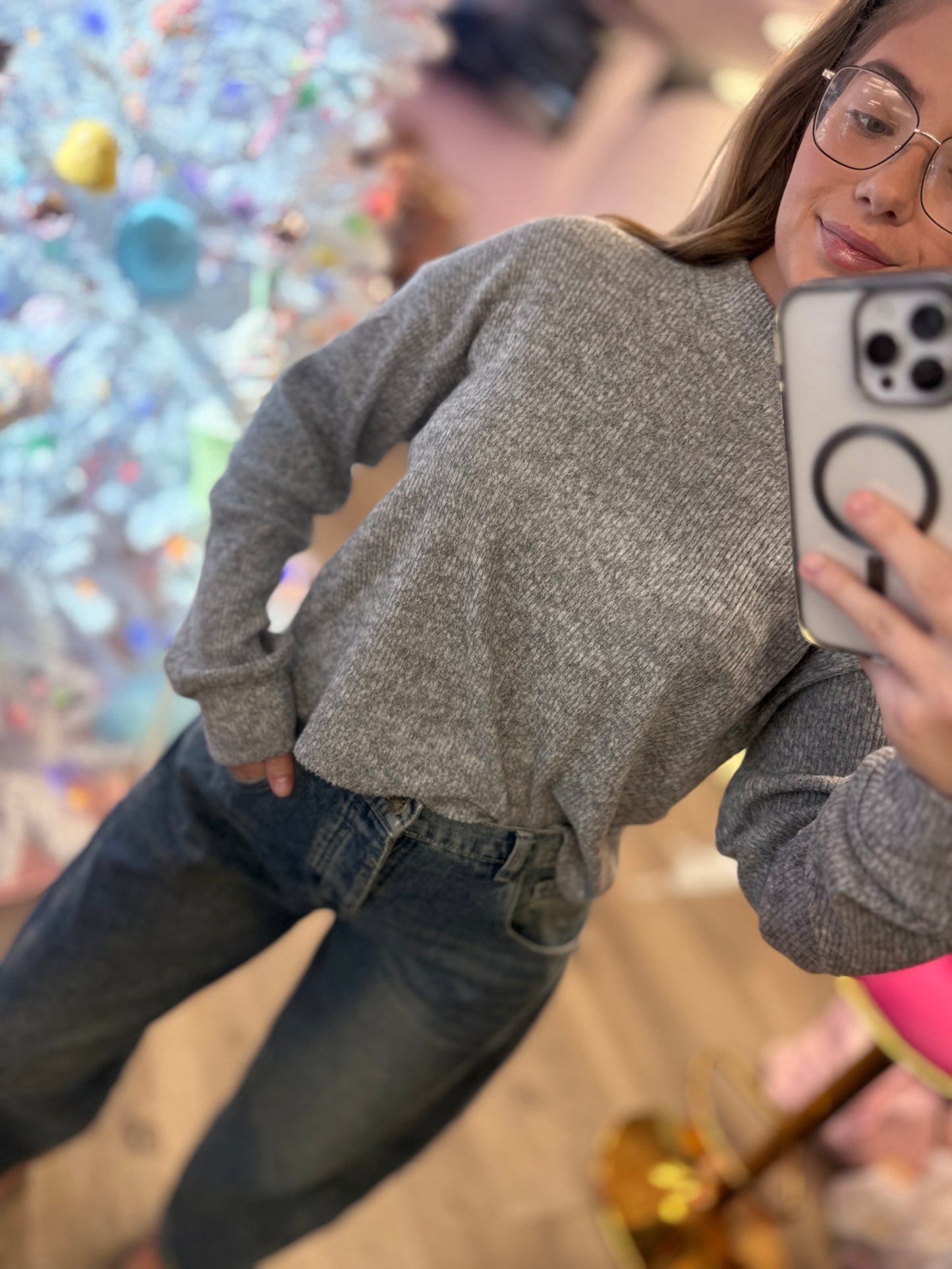 Mock Neck Long Sleeve Brushed Sweater Knit Top