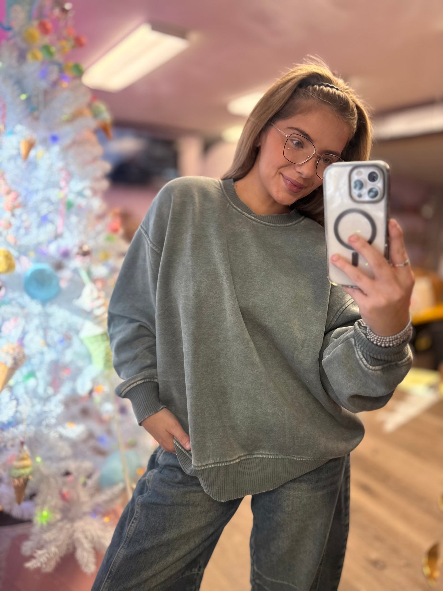 Acid Wash Oversized Fleece Pullover