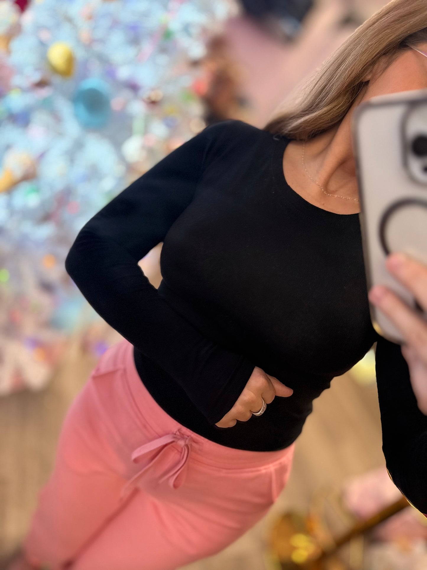 Crew Neck Long Sleeve Cotton Cropped Knit Top