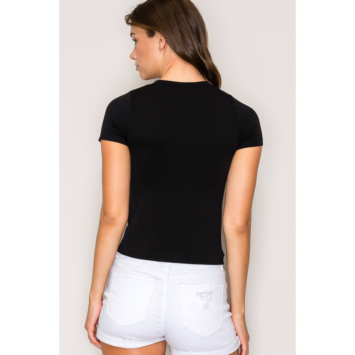 Crew Neck Seamless Short Sleeve Knit Top