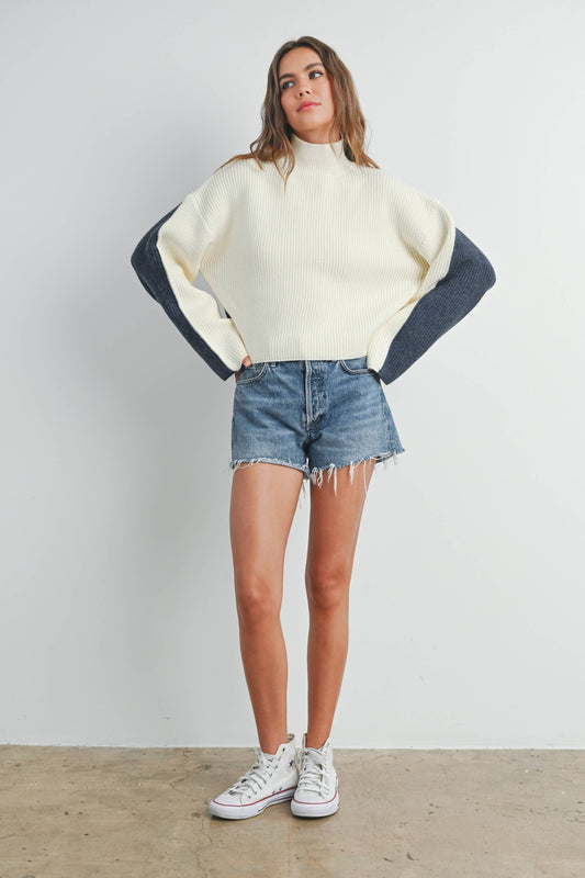TWO-TONED TURTLENECK SWEATER